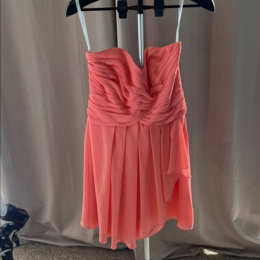 David's Bridal Strapless Coral Dress